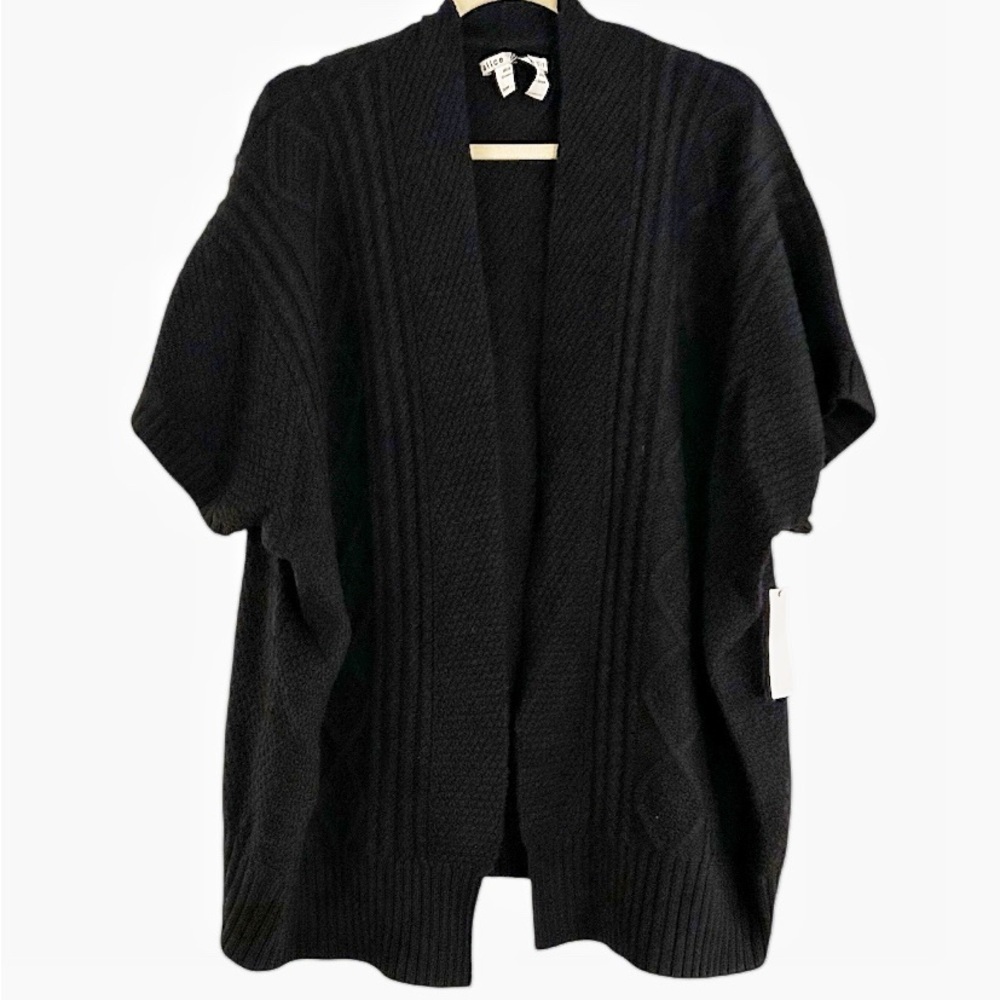 Alice + Olivia Black Open Cable Knit Short Sleeve Cardigan One Size NEW Sample